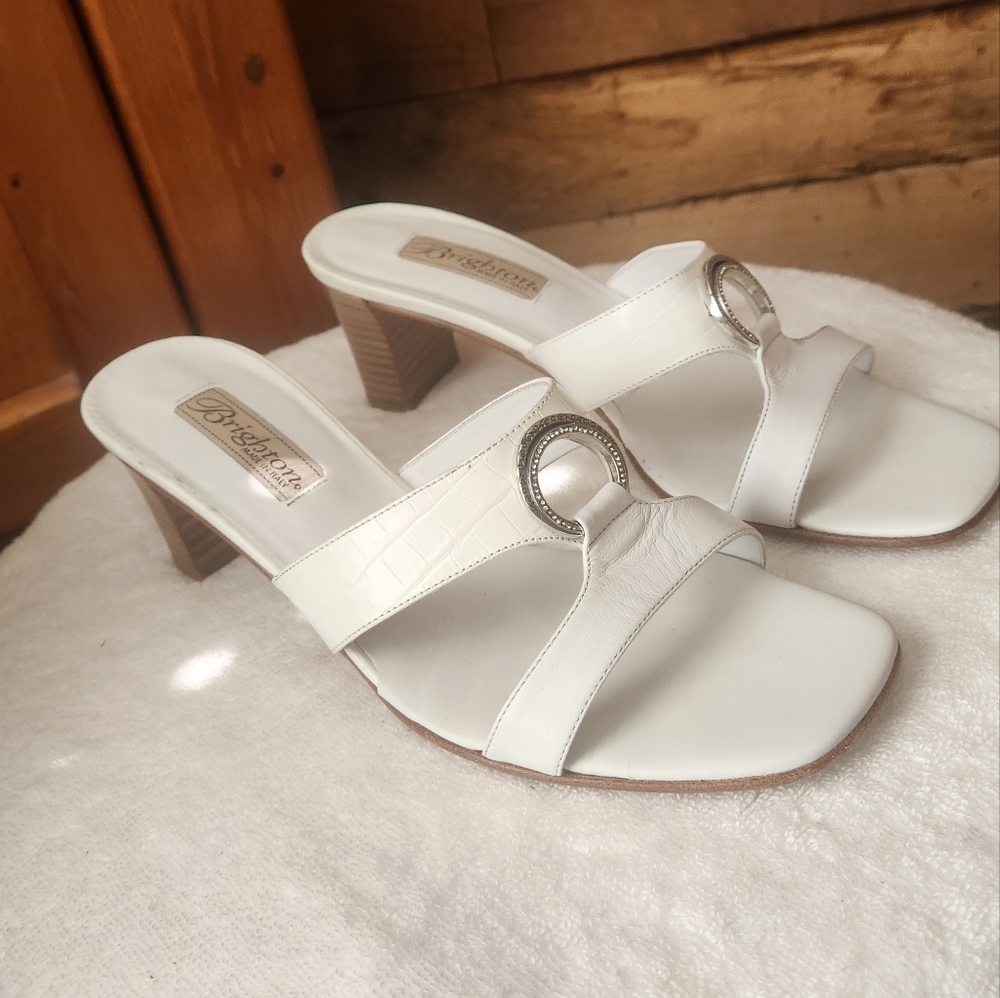Brighton Women's White Heeled Sandals- Womens Size 8M- Made In Italy - Picture 2 of 11